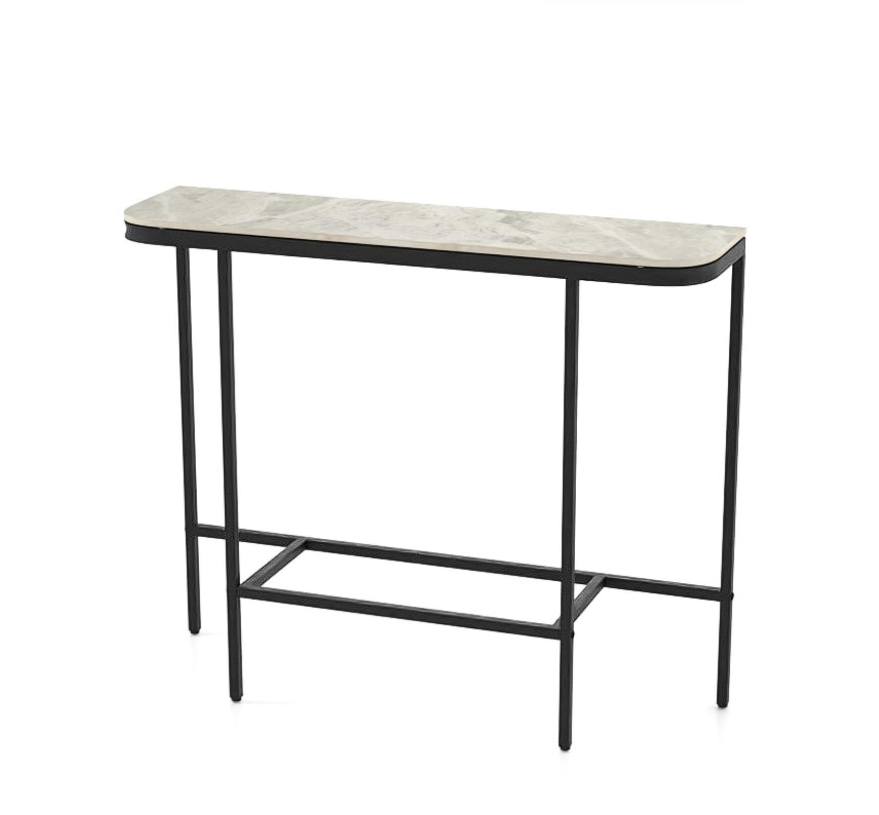 Moderner Konsolentisch Sofatisch mit Kunstmarmorplatte & Metallrahmen schmaler Couchtisch Flurtisch Grau 110 x 30 x 91 cm