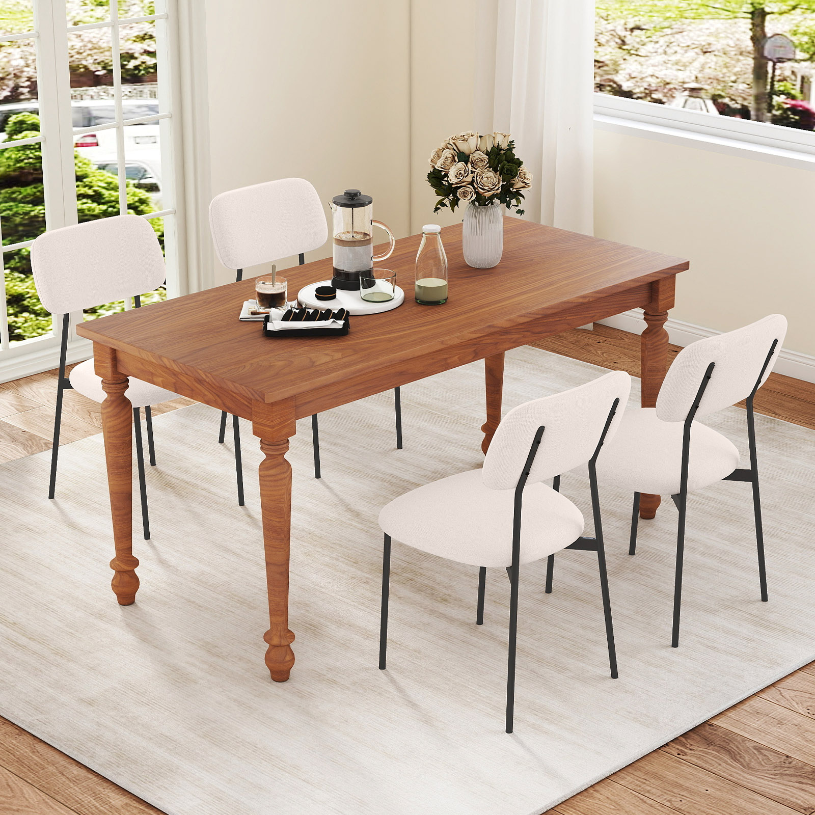 Modernes Esszimmerstuhl-Set 4er Set Küchenstühle aus Leinenstoff mit Metallbeinen Sitz Beige