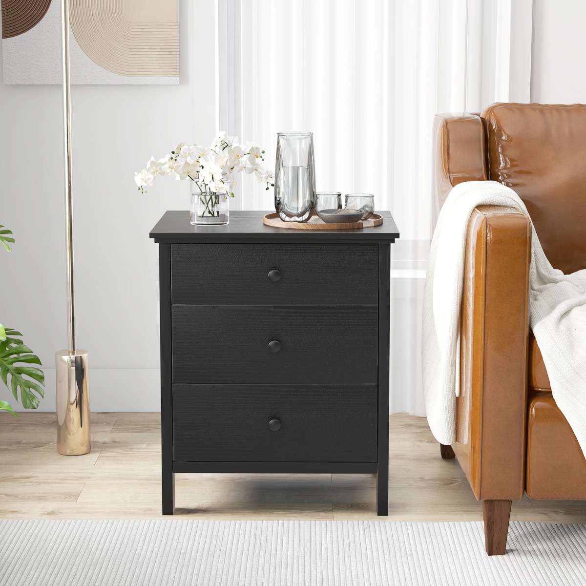 Nachttisch mit 3 Schubladen Nachtschrank für Boxspringbett 56 x 45 x 66 cm Schwarz