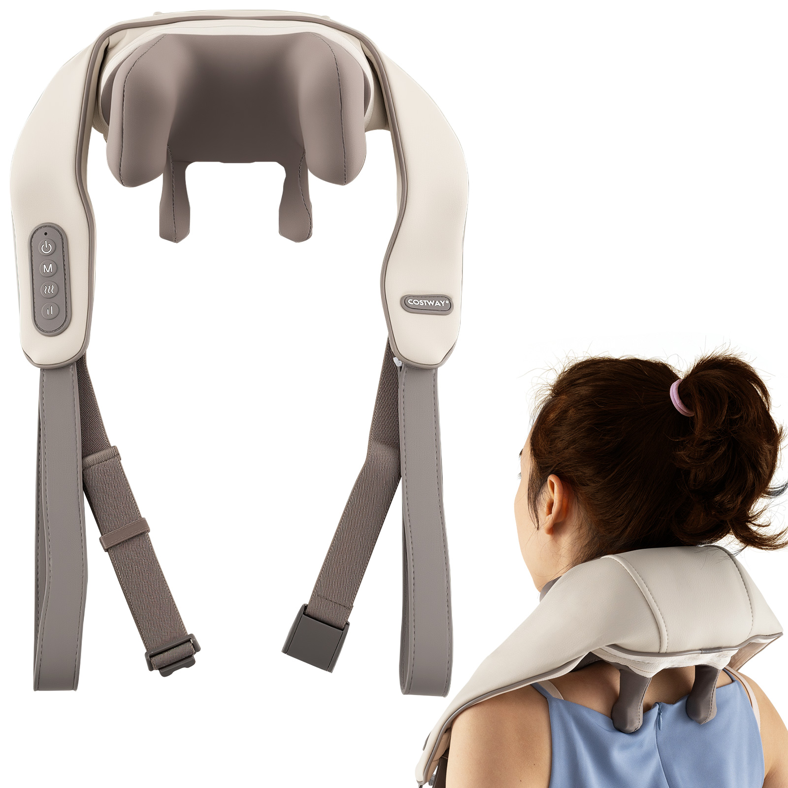 Nacken & Schulter Massagegerät 4D Shiatsu Rückenmassagegerät mit Tiefengewebekneten Beige