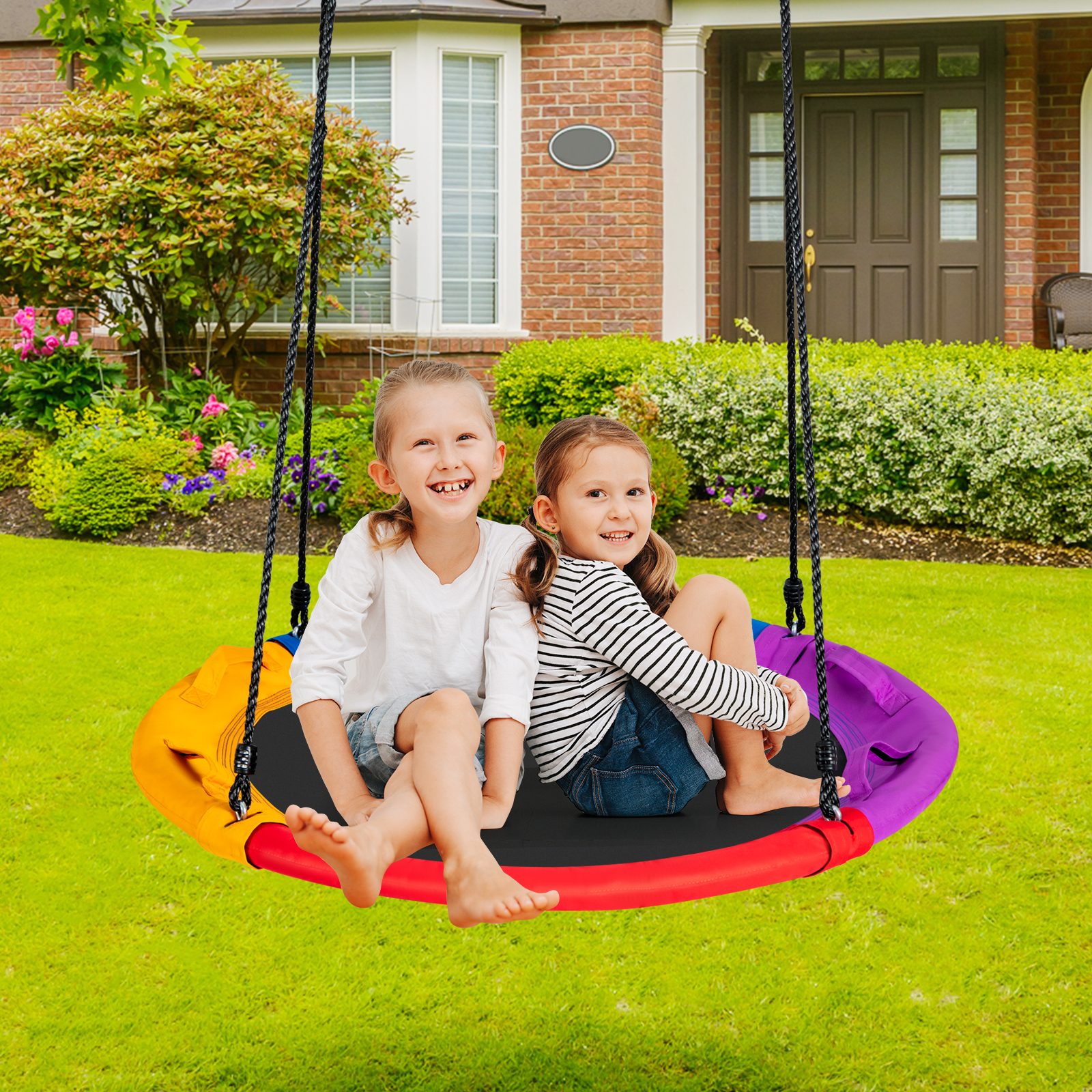 Ø100 cm Nestschaukel mit Kissen & Griffe Kinderschaukel mit 100-180 cm Höhenverstellbarem Seil Bunt 