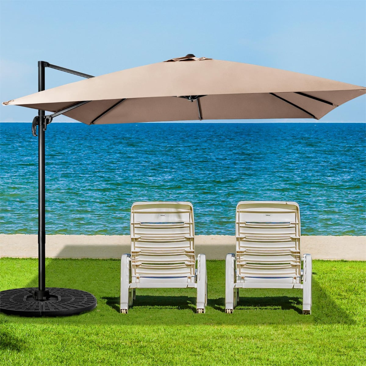 Sonnenschirmständer 52 Liter / 78 kg + Sonnenschirm 300 x 300 x 273 cm Set Braun