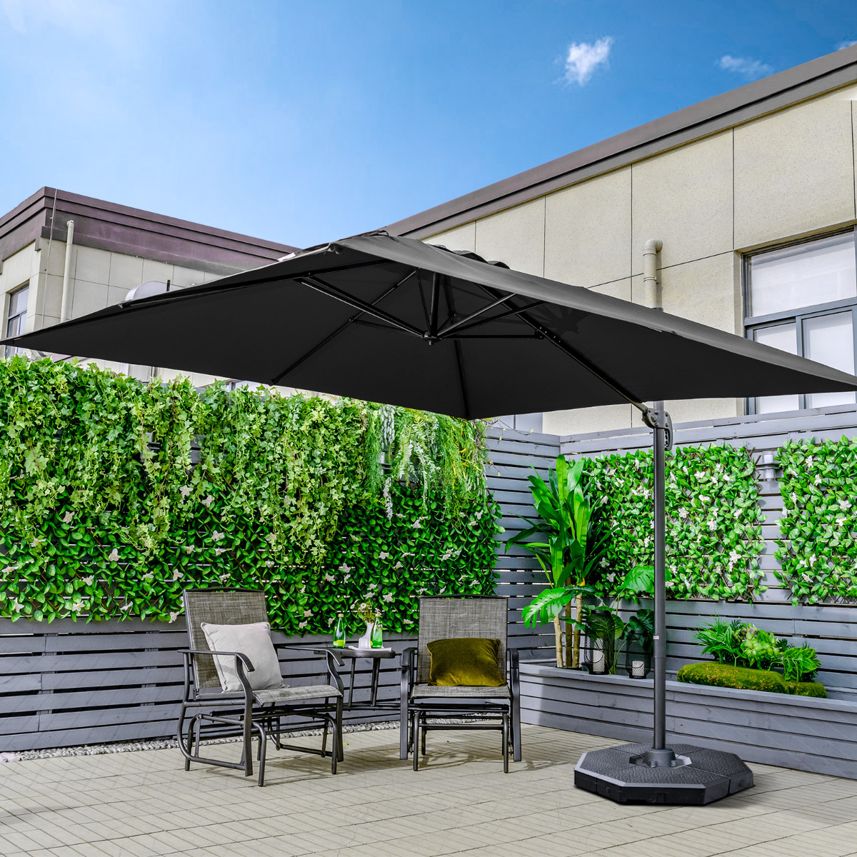 Sonnenschirmständer 52 Liter / 78 kg + Sonnenschirm 300 x 300 x 273 cm Set Schwarz