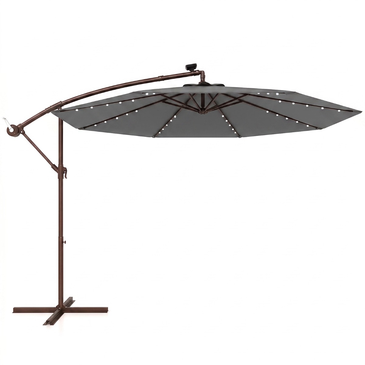 Sonnenschirm 300 cm Ampelschirm mit 40 Solar-LED-Leuchten und Kurbel Grau