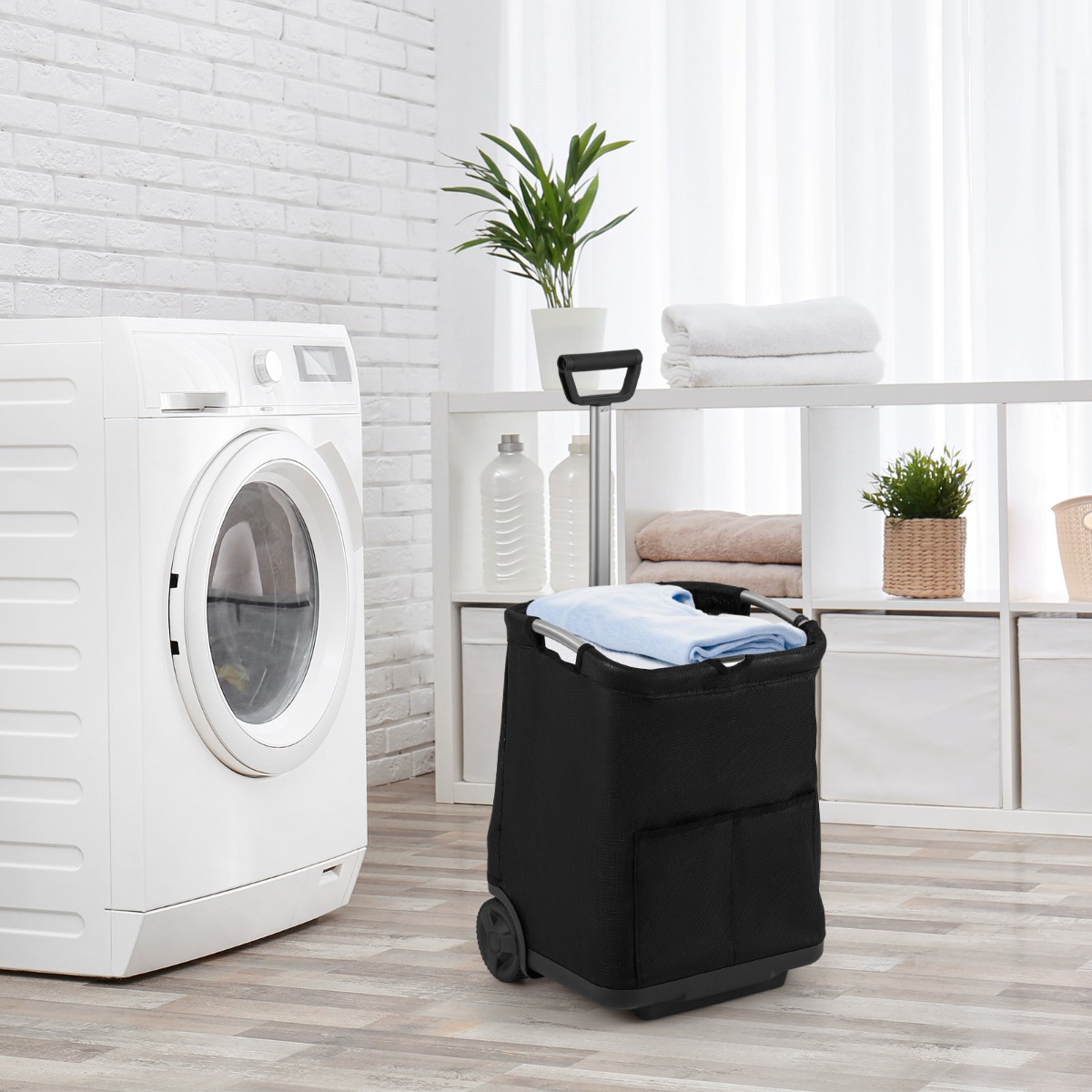 50 L Klappbarer Einkaufstrolley mit 3 Taschen & Ausziehbarem Lenker Einkaufswagen Rollwagen Schwarz