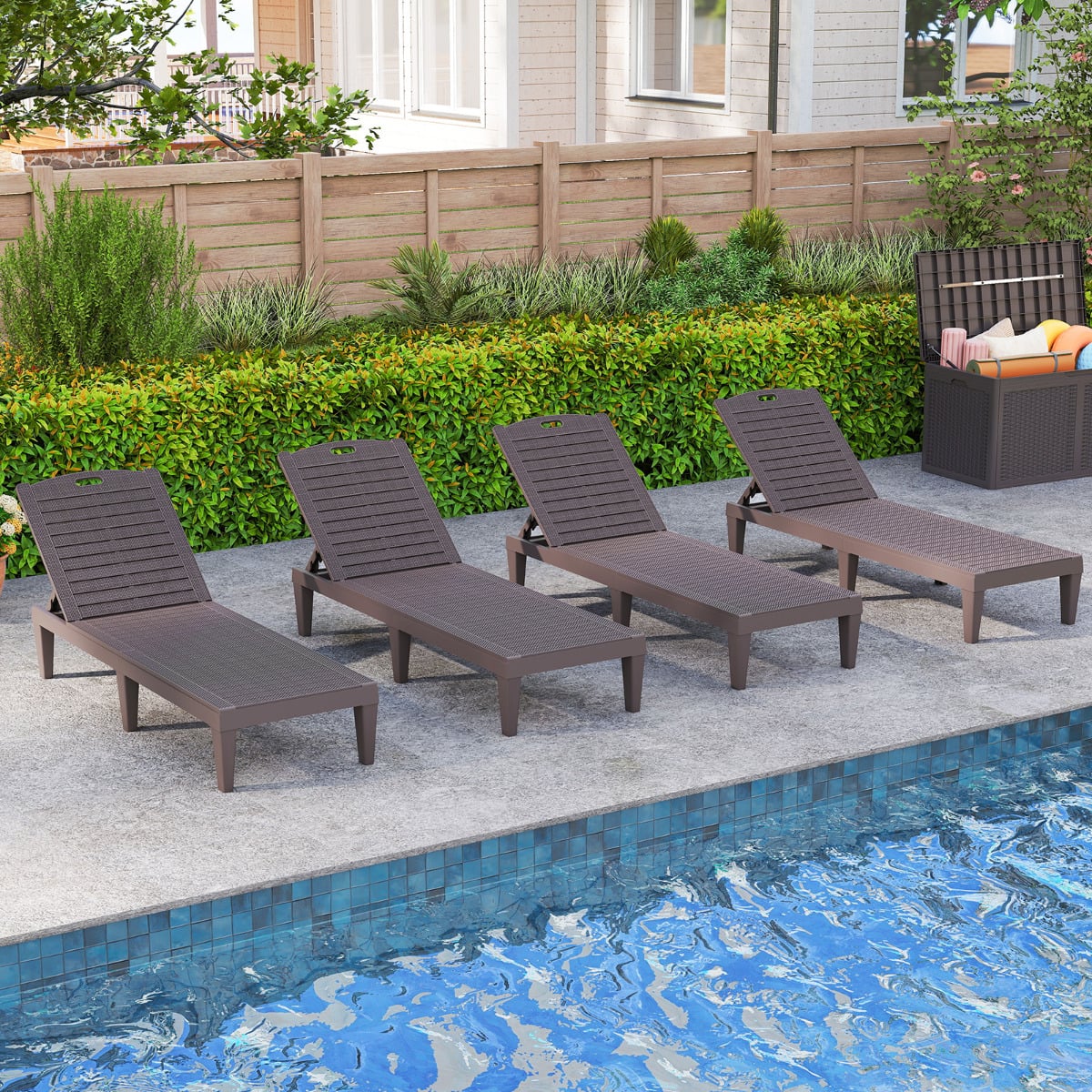 300 cm Großer Sonnenschirm Beige + 2er Set Sonnenliege mit Verstellbarer Rückenlehne Braun
