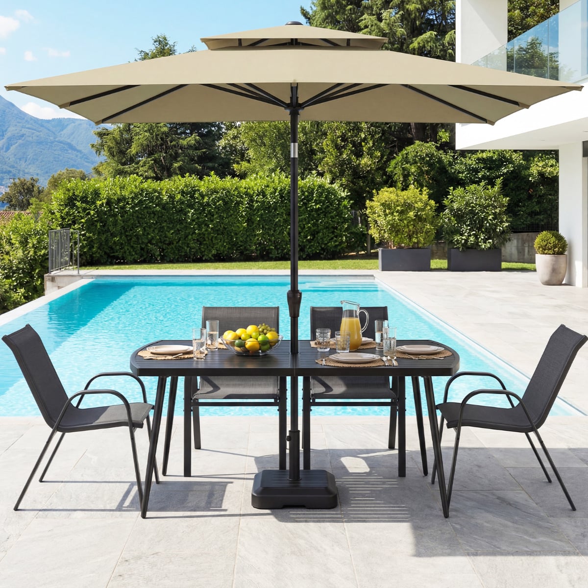 Gartentisch 160 x 90 cm Outdoor Esstisch für 6 Personen Balkontisch aus Metall mit 4 cm Schirmloch