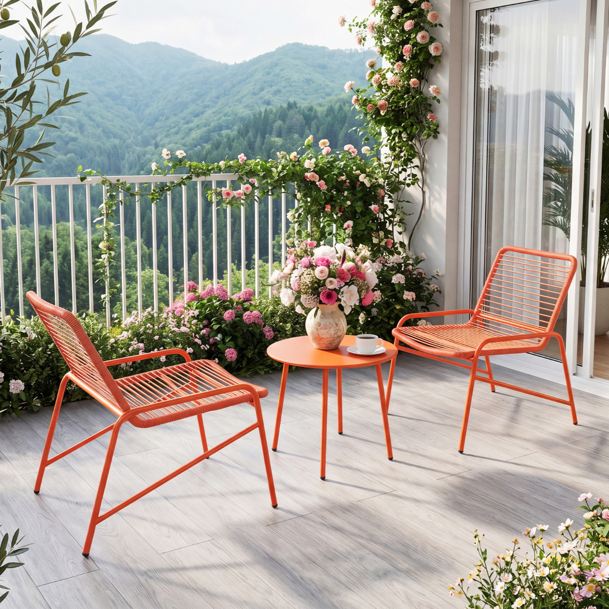 3-Teiliges Gartenmöbel Set Bistro-Set mit 2 Gartenstühle & Beistelltisch Balkonset für 2 Personen