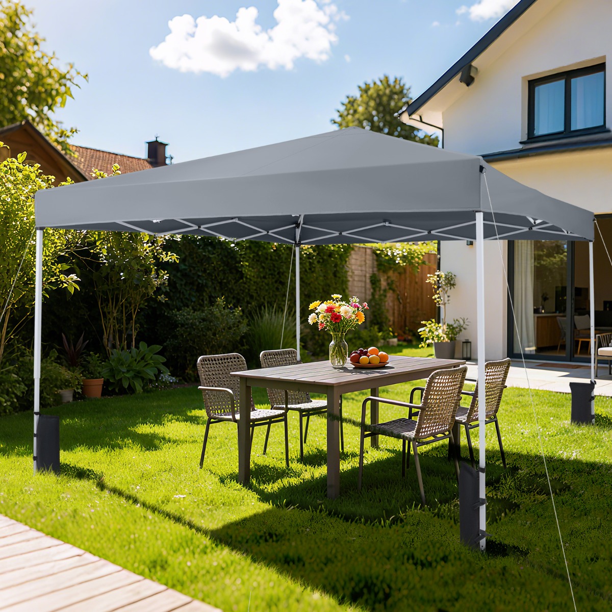 290 x 290 cm Pop-Up-Pavillon Höhenverstellbar Faltbar mit Zubehör für Camping Strand Grau