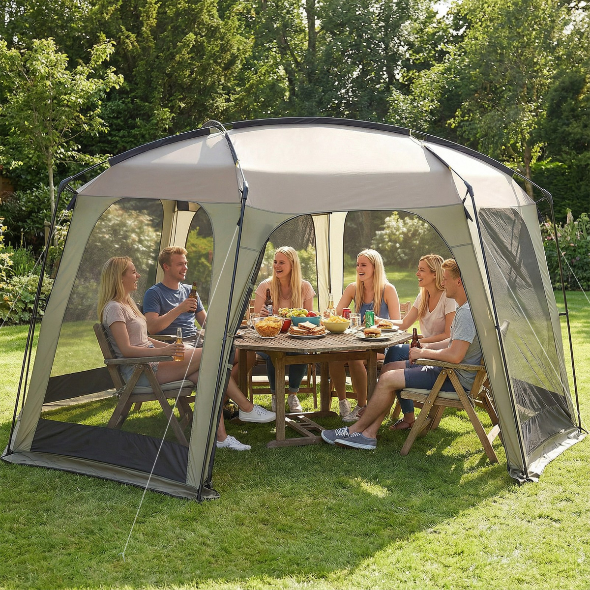 Tragbares Campingzelt Faltbares Netzzelt für 6-8 Personen mit Netzwand Sonnenschutz & Tragetasche