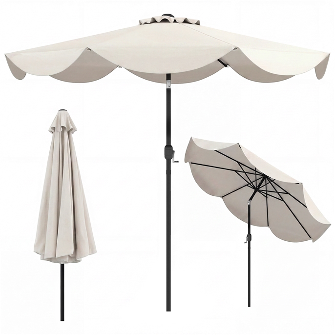 Sonnenschirm 270 cm Gartenschirm mit Kurbel & Neigefunktion Balkonschirm mit 8 Metallrippen Beige