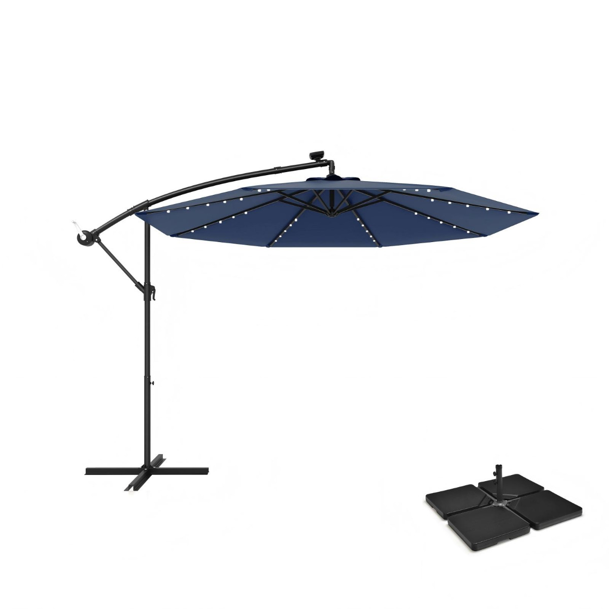 Sonnenschirmständer 52 Liter / 78 kg + Sonnenschirm mit 40 Solar-LED-Leuchten Set Marineblau