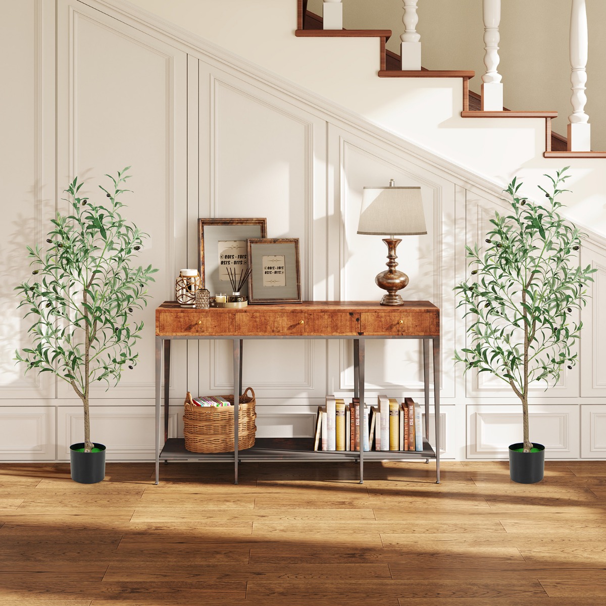 Künstliche Olivenbaum Kunstpflanze 130 cm Zimmerpflanze mit Zementtopf 2 Stück