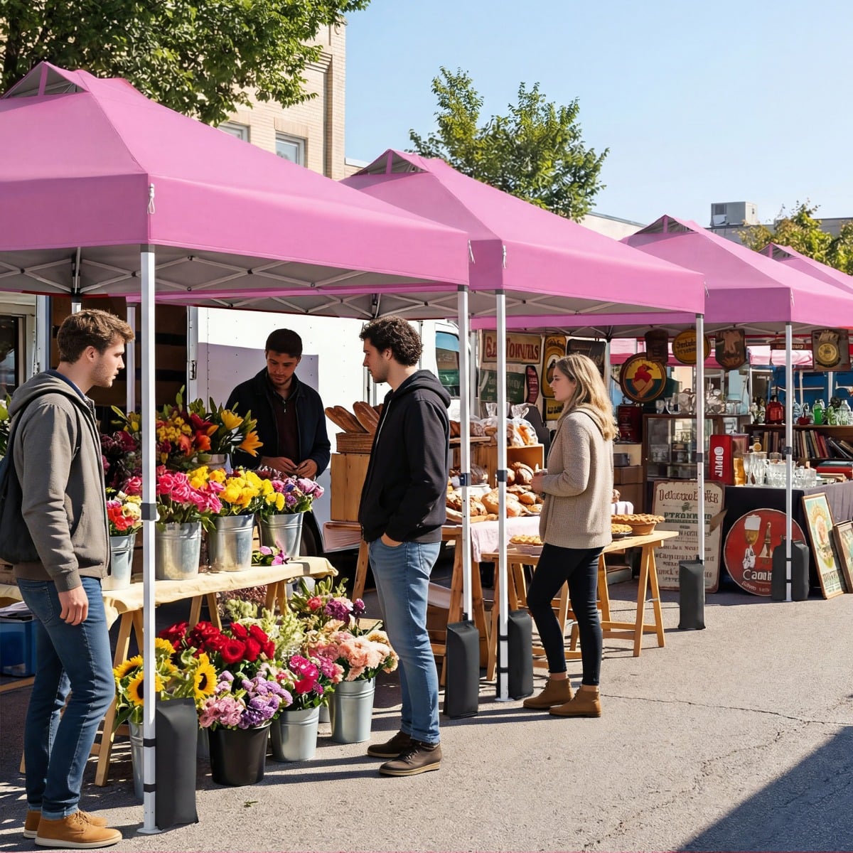 3 x 3 m Pop-Up Pavillon mit 4 Sandsäcken & Heringen & Seilen Faltpavillon Gartenpavillon Rosa