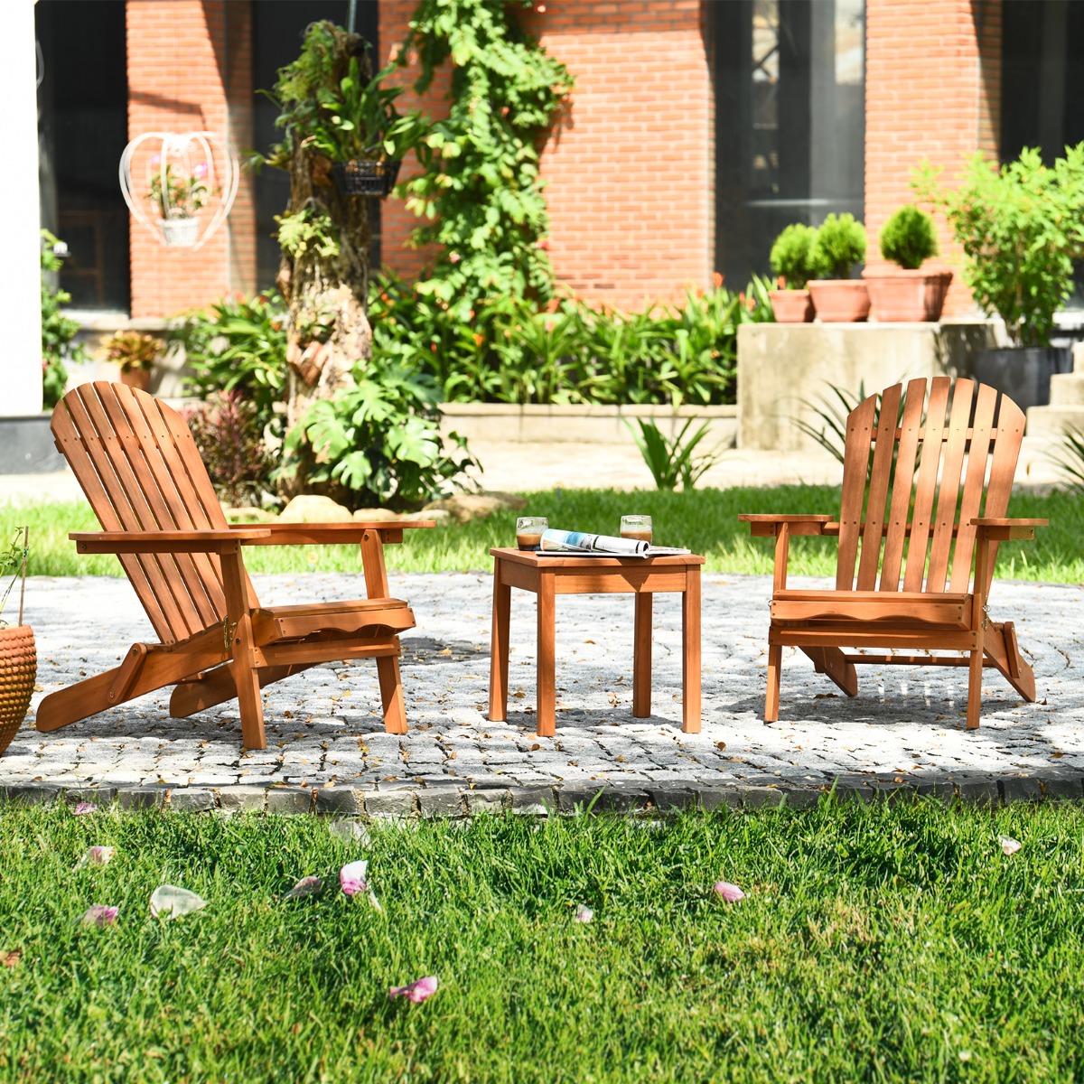 Klappbare Adirondack Stühle mit Tisch 2er Set Adirondack Chairs aus Eukalyptusholz Natürlich
