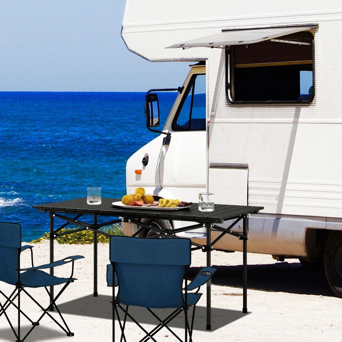 Aluminium Campingtisch für 4-6 Personen klappbarer Picknicktisch mit Tragetasche Schwarz