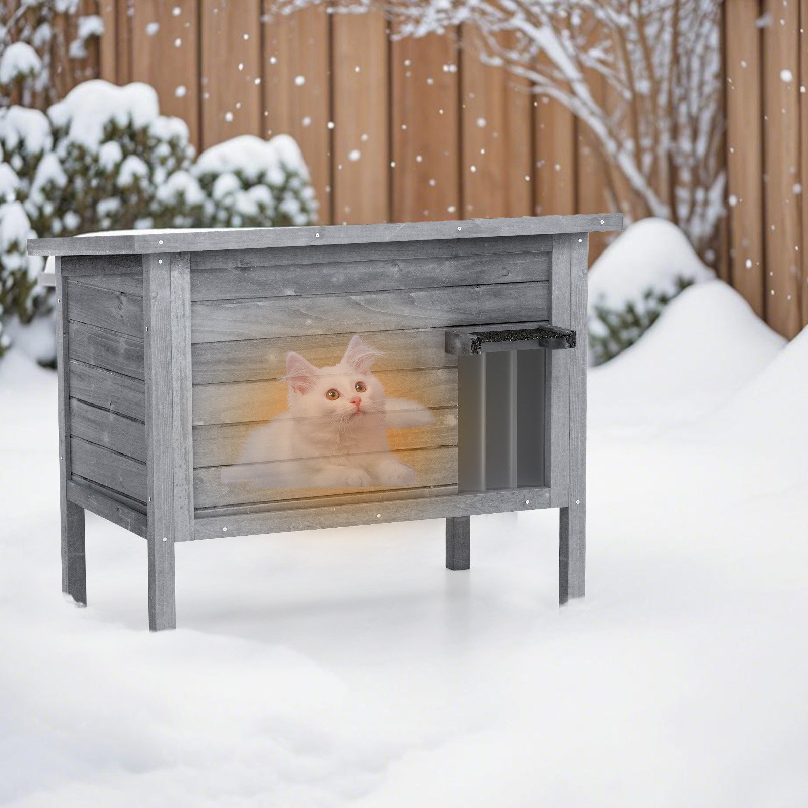 Outdoor Winterfestes Katzenhaus Holz Katzenhütte Katzenhöhle mit Schaumisolierung & Dach Grau