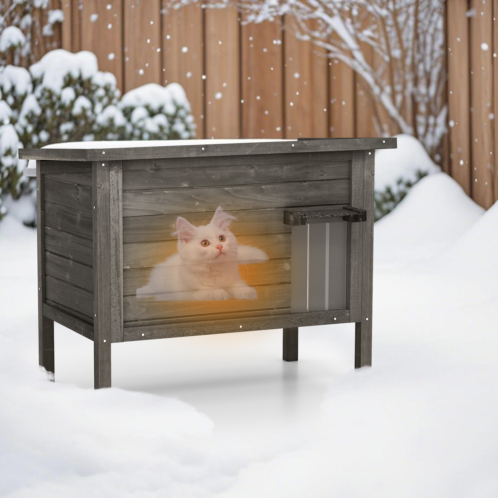 Outdoor Winterfestes Katzenhaus Holz Katzenhütte Katzenhöhle mit Schaumisolierung & Dach Schwarz