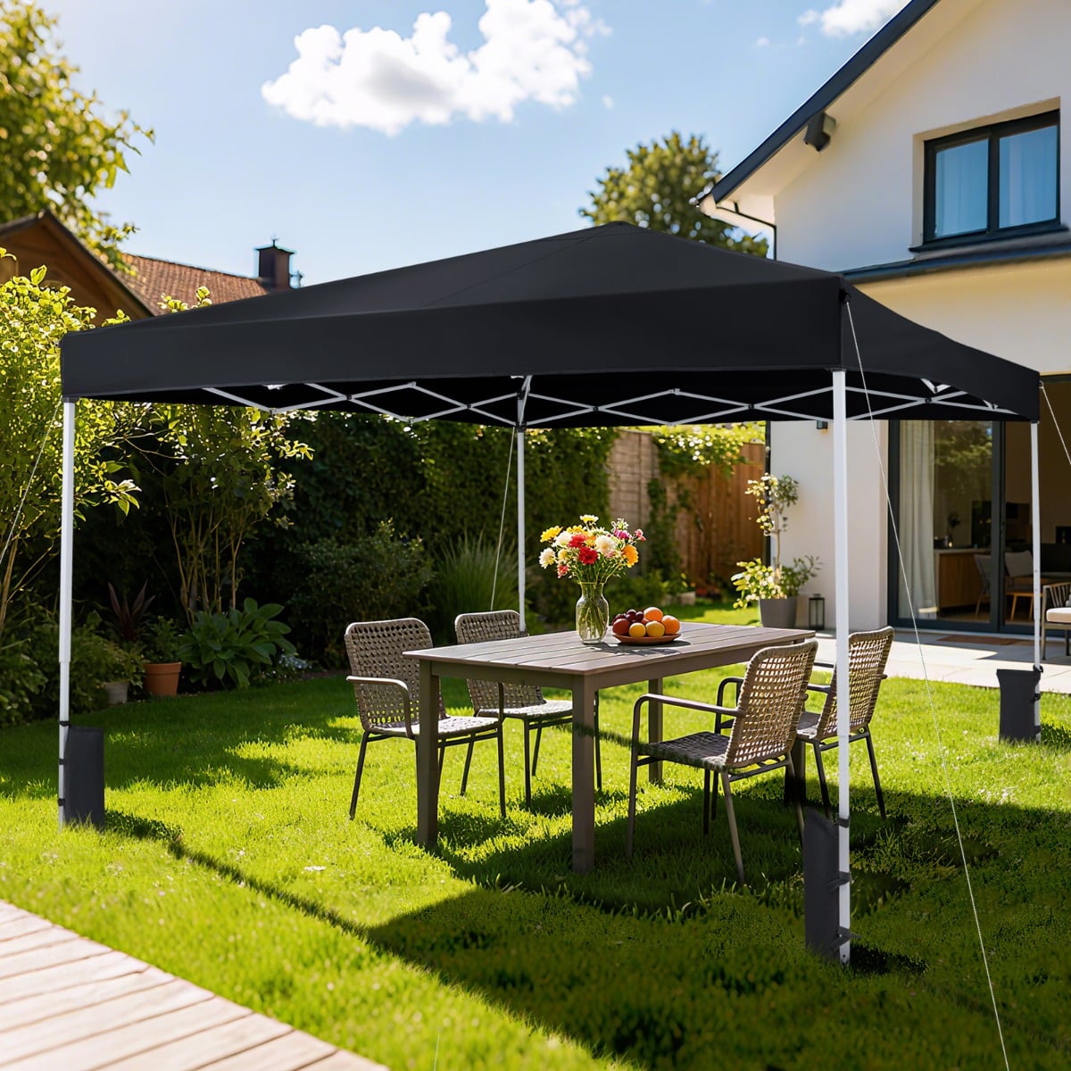 290 x 290 cm Pop-Up-Pavillon Höhenverstellbar mit Zubehör für Strand Camping Schwarz