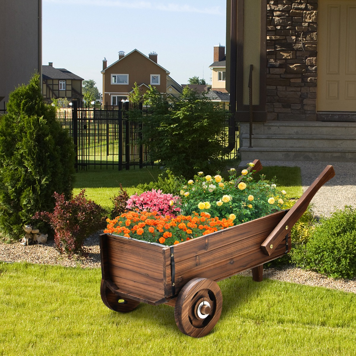 Pflanzenwagen Dekorativer Blumenwagen mit Rädern 81 x 40 x 38,5 cm Braun