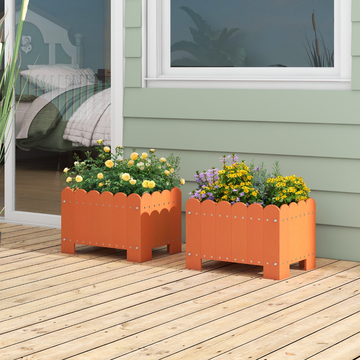2er Pflanzkübel wetterfest Blumenkübel HDPE Garten Blumenkasten rechteckig 45 x 32 x 30 cm Orange