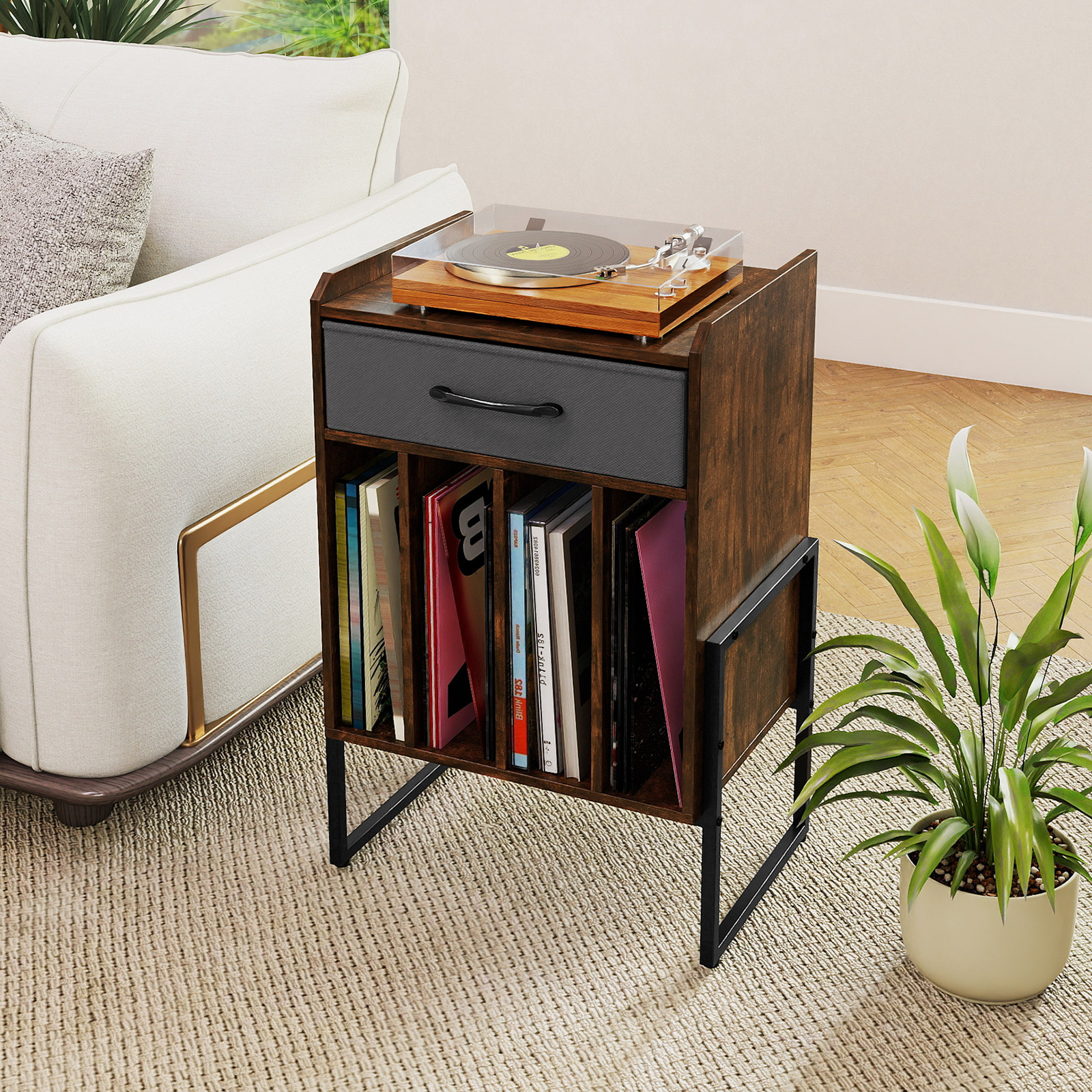 Plattenspieler Ständer Schallplatten Regal Mit 4 Fächern Bis 160 Alben Vinyl Schrank Für Wohnzimmer Braun