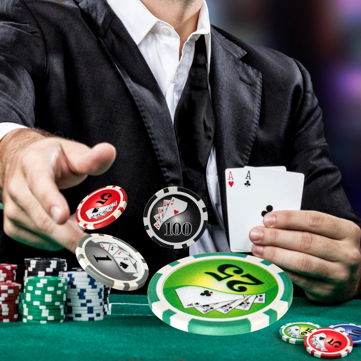 Pokerset mit 300 Laser-Chips & Pokerkoffer & 2 Spielkarten & 2 Schlüsseln Poker Komplett Set
