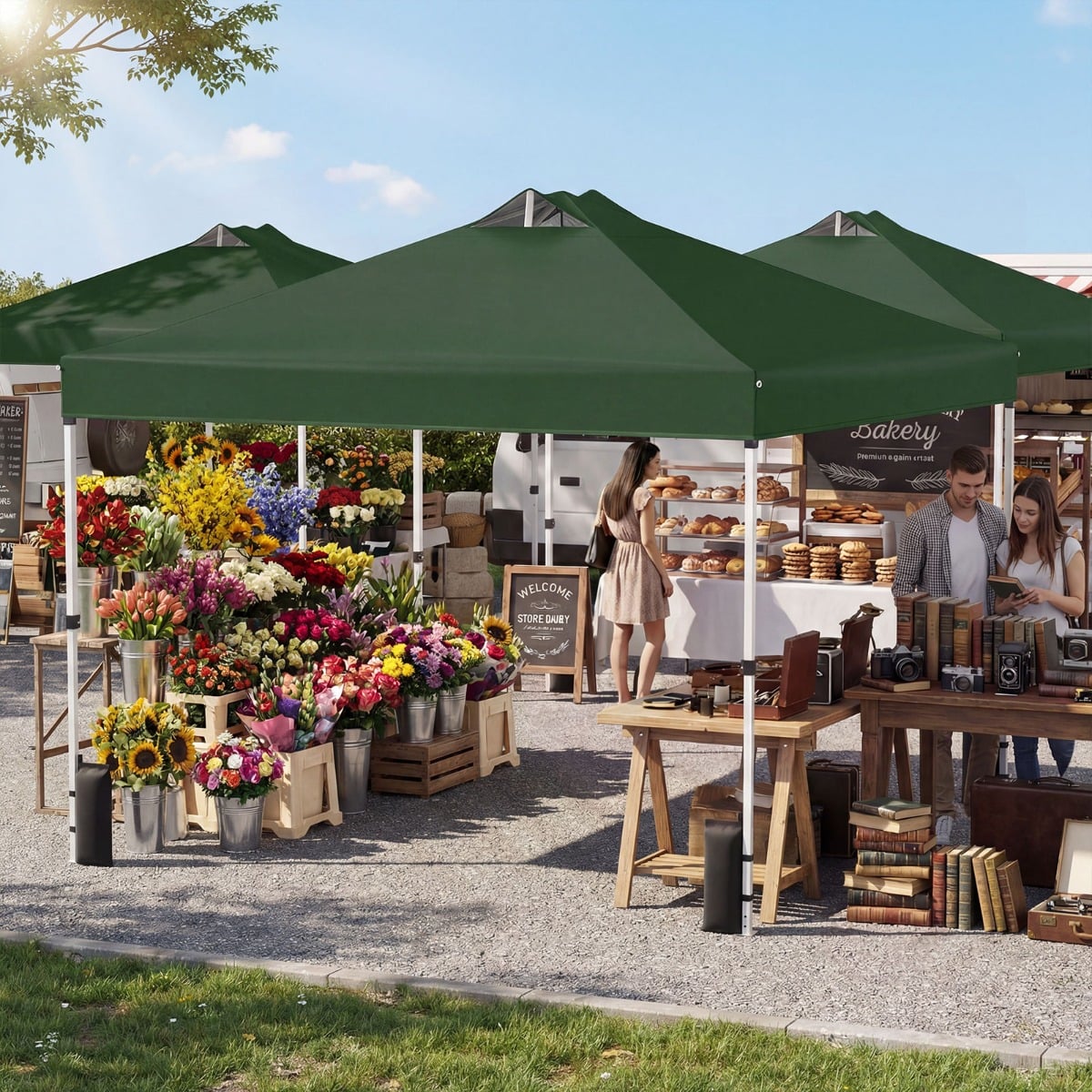 3 x 3 m Pop-Up Pavillon mit 4 Sandsäcken & Heringen & Seilen Faltpavillon Gartenpavillon Grün