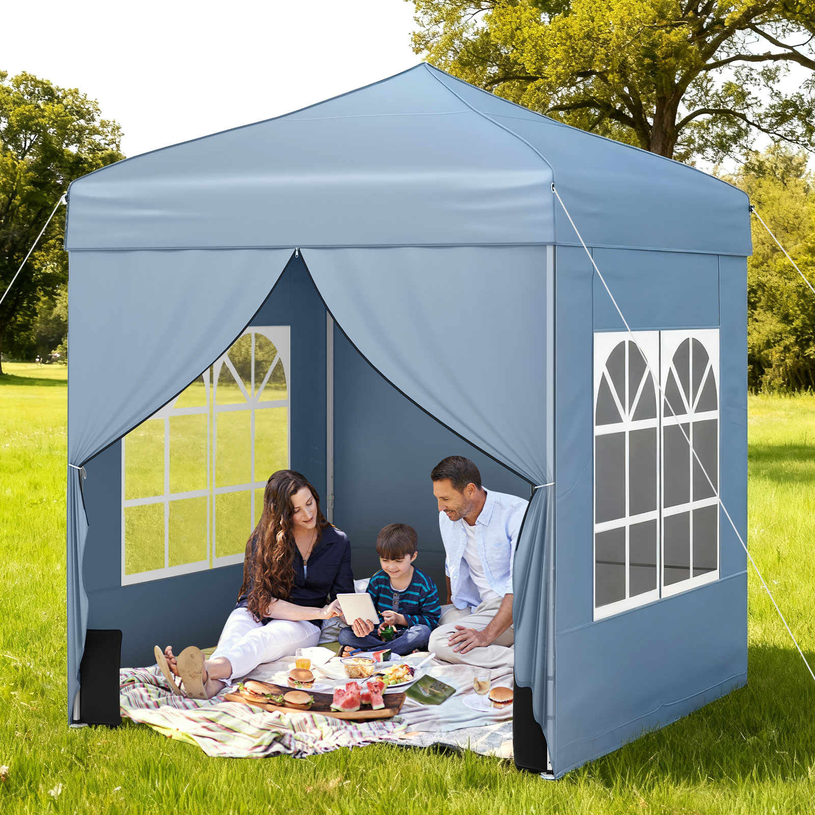 Pop Up Pavillon 2 x 2m Klappbarer Gartenpavillon mit Abnehmbaren Seitenwänden Grau