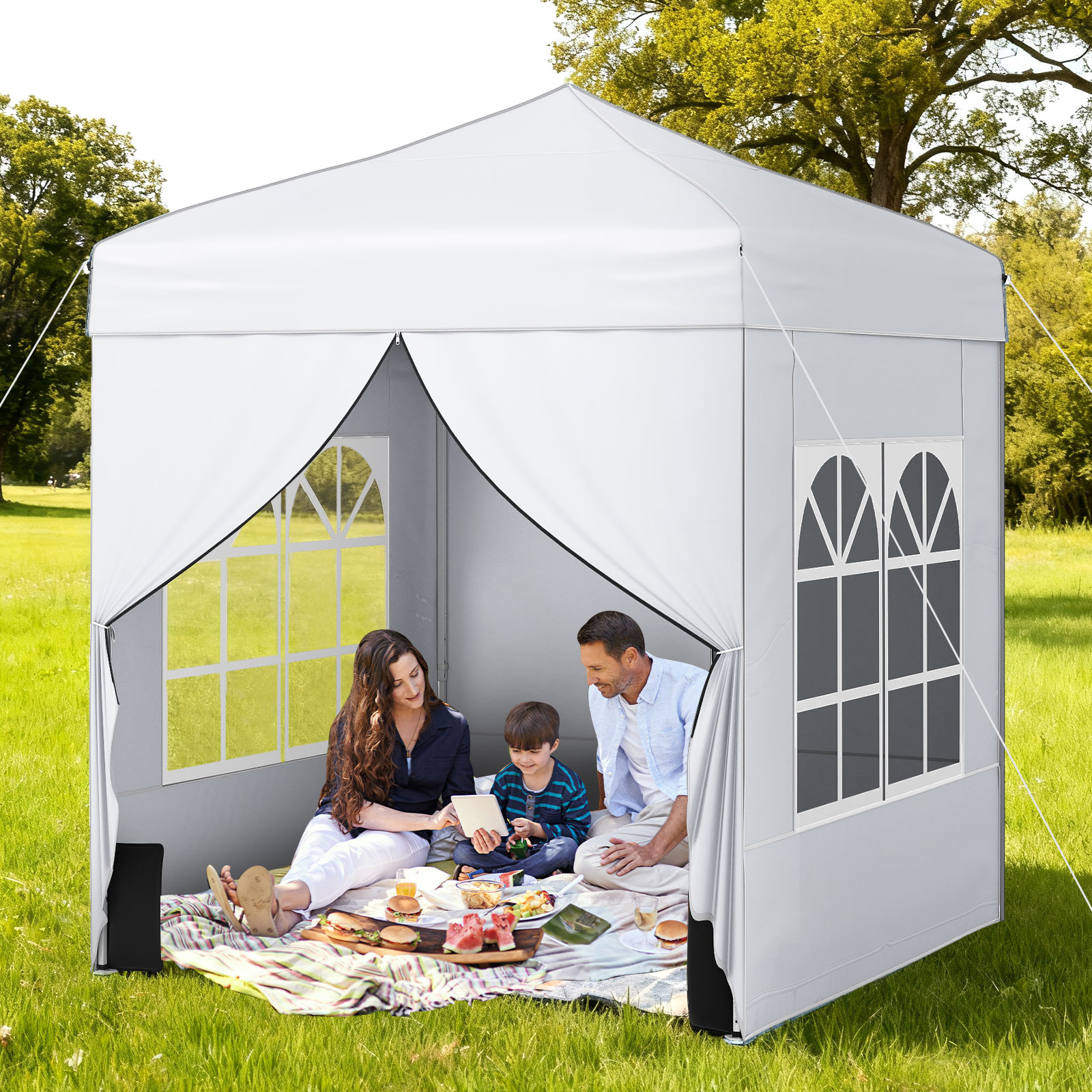 Pop Up Pavillon 2 x 2m Klappbarer Gartenpavillon mit Abnehmbaren Seitenwänden Weiß