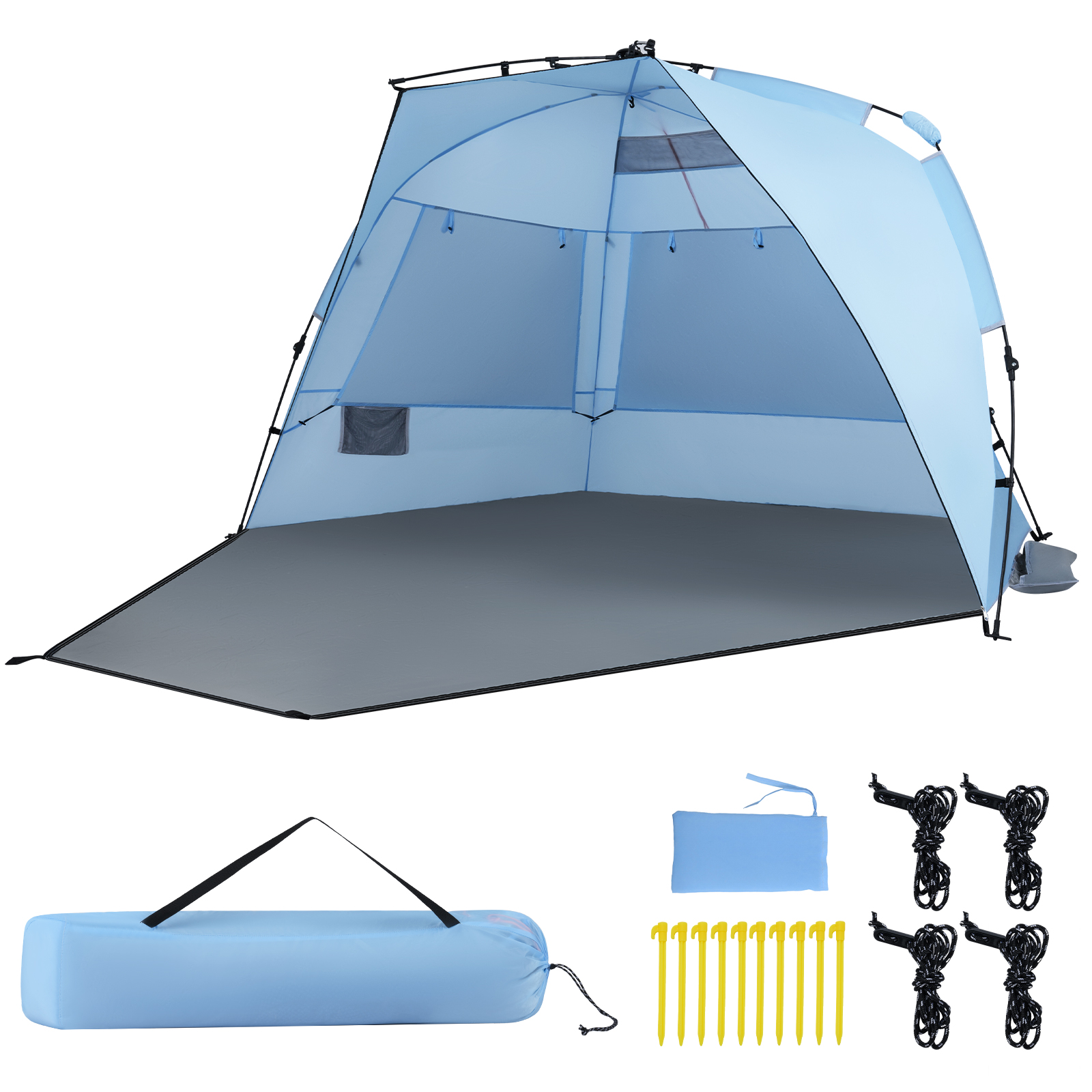Pop Up Strandzelt für 3-4 Personen Strandmuschel mit Tragetasche Heringe & 3 Sandtaschen