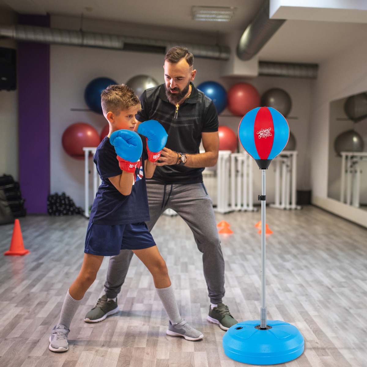 Punchingball 120-154cm höhenverstellbar Standboxball Boxsack Set Boxset Kinder Blau