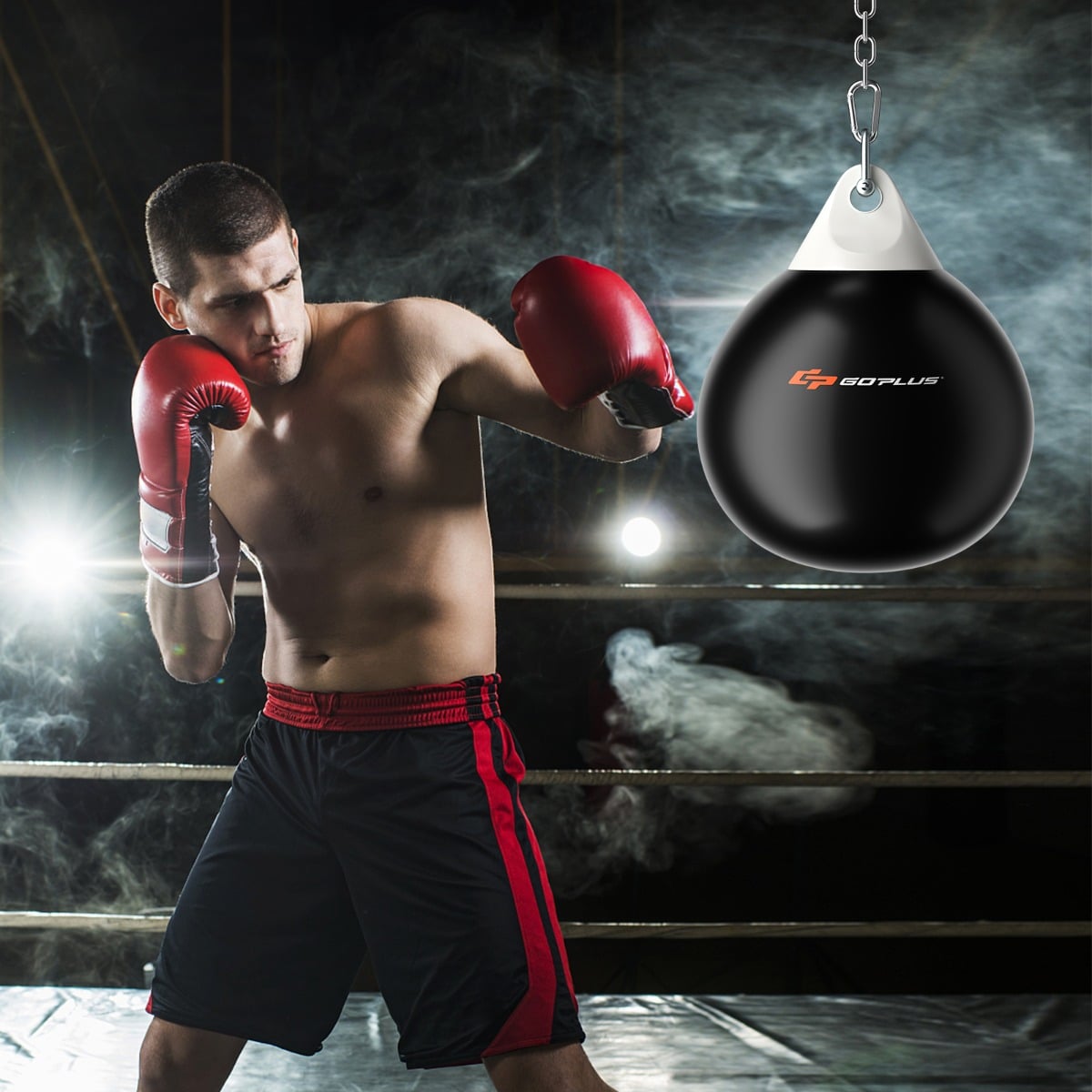 Ø45 cm Wasserboxsack 50 kg Boxing Punching Bag mit Verstellbarer Metallkette Schwarz
