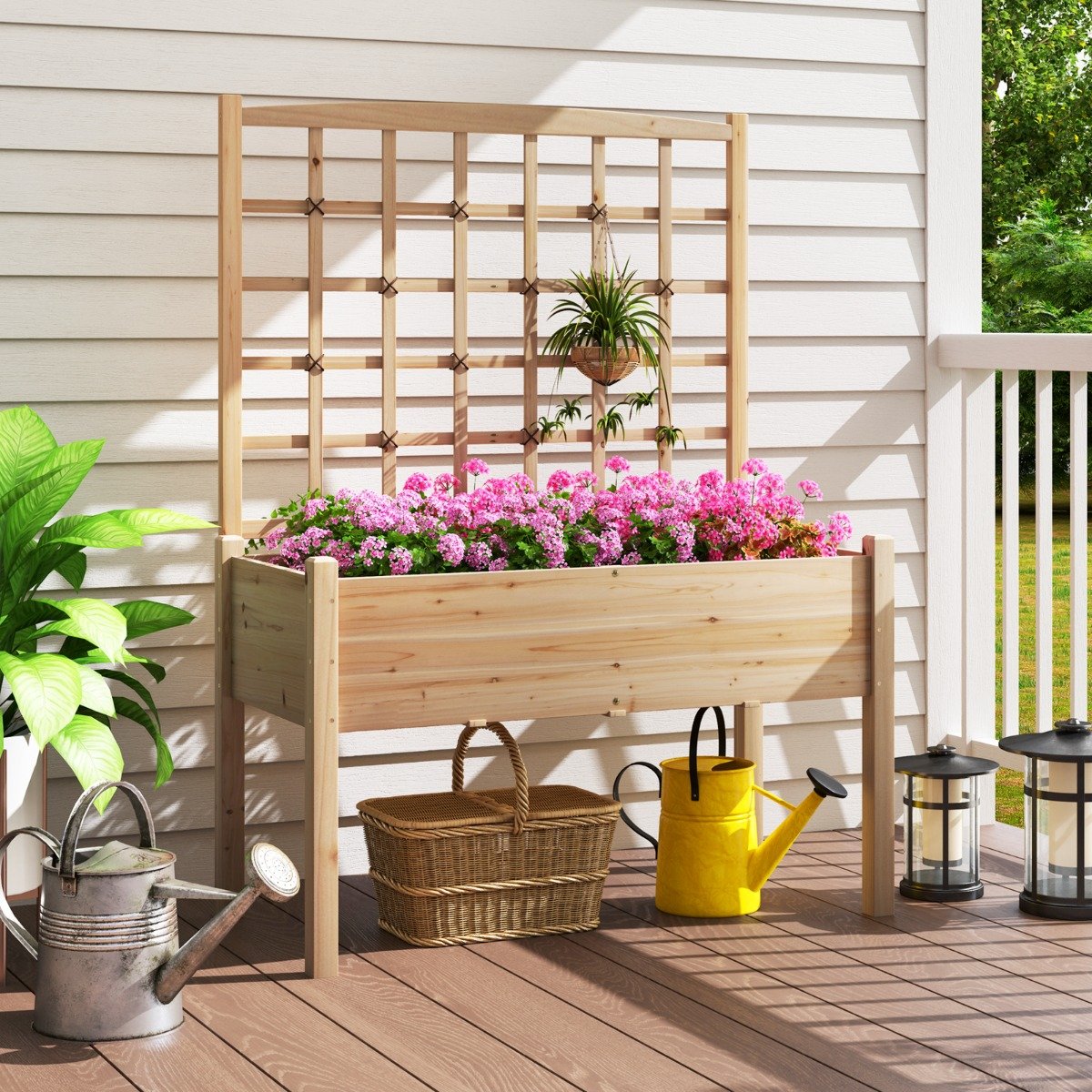 Pflanzkasten mit Rankgitter Blumenkasten Gartenspalier Hochbeet mit Spalier Rankhilfe