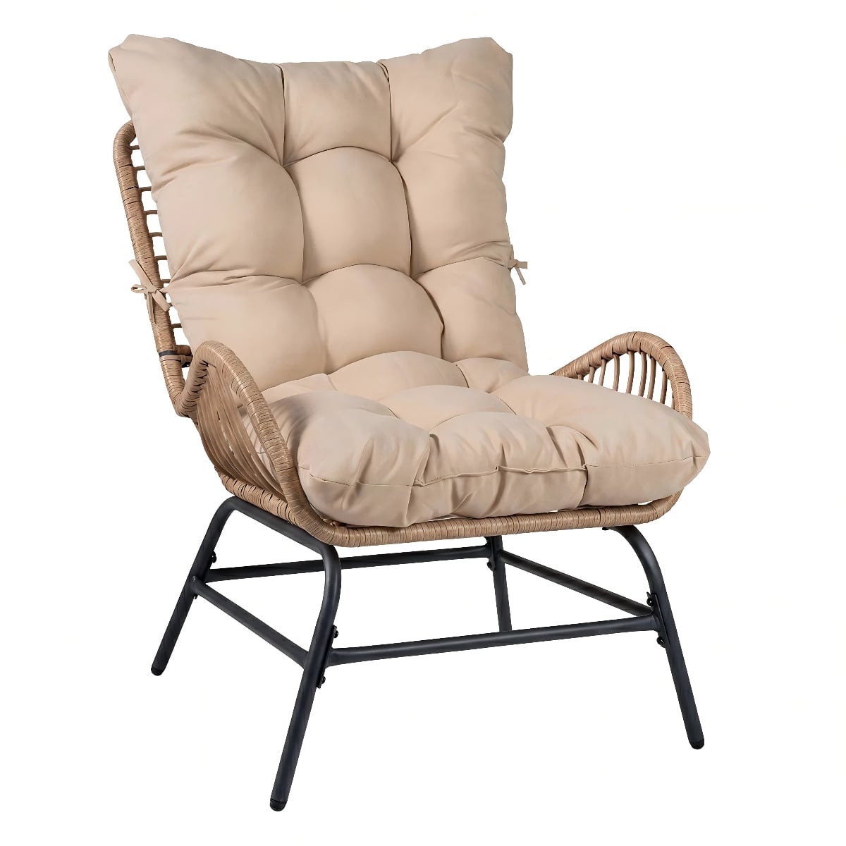2er Set Rattan Gartenstuhl mit Dickem Kissen Rattanstuhl bis 150 kg Belastbar Gartensessel Khaki