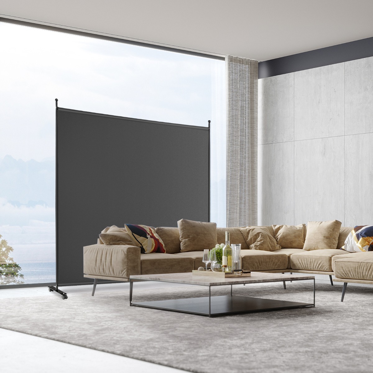 Einzelner Raumteiler mit einem Panel Breiter Sichtschutz 184 x 30 x 184 cm-Grau