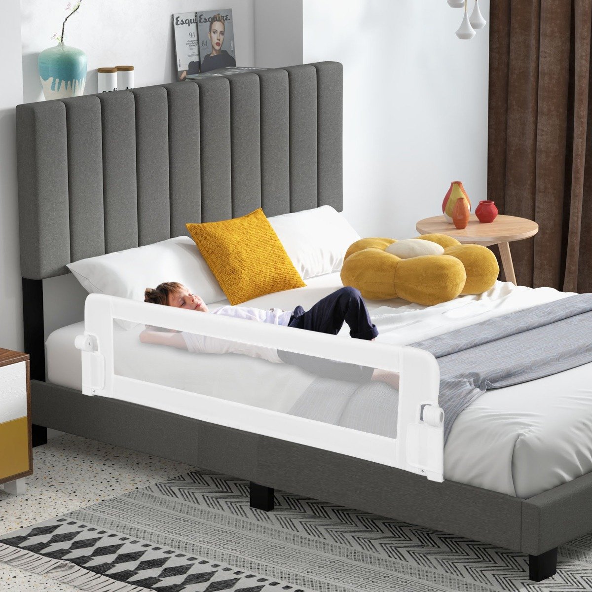 Klappbares Sicherheitsgitter für Kinderbetten mit Verstellbaren Riemen 150x40,5x42 cm Weiß