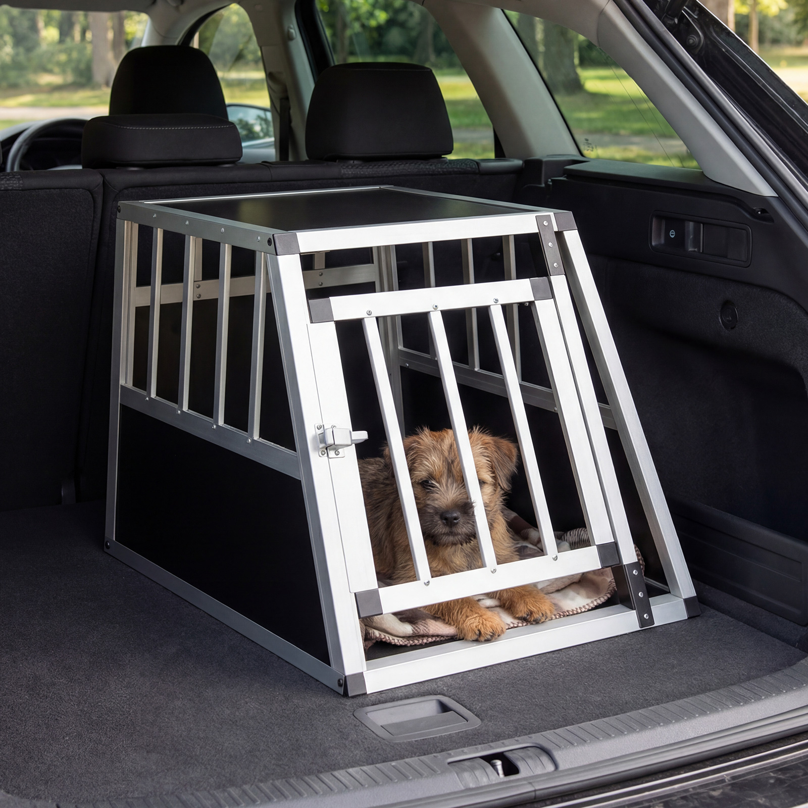 Hundetransportbox mit Abschließbarer Tür & Herausnehmbarer Trennwand Alu Hundebox 69,5 x 54 x 50,5 cm