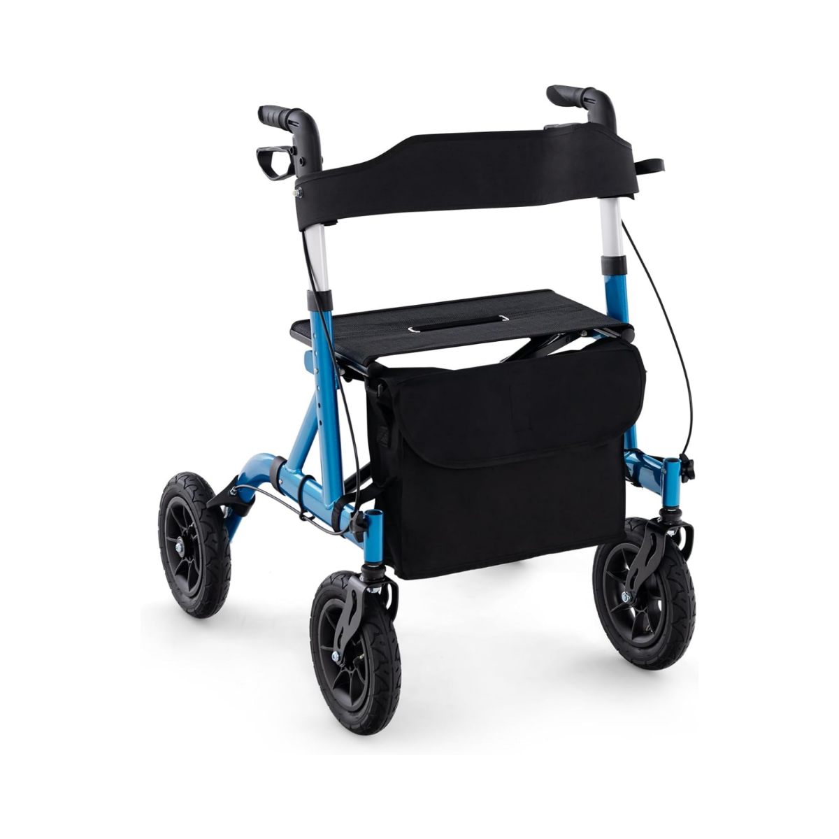 Rollator faltbar und leicht mit Sitz Aluminium bis 136 kg 2 in 1 Rollstuhl & Reiserollator Blau