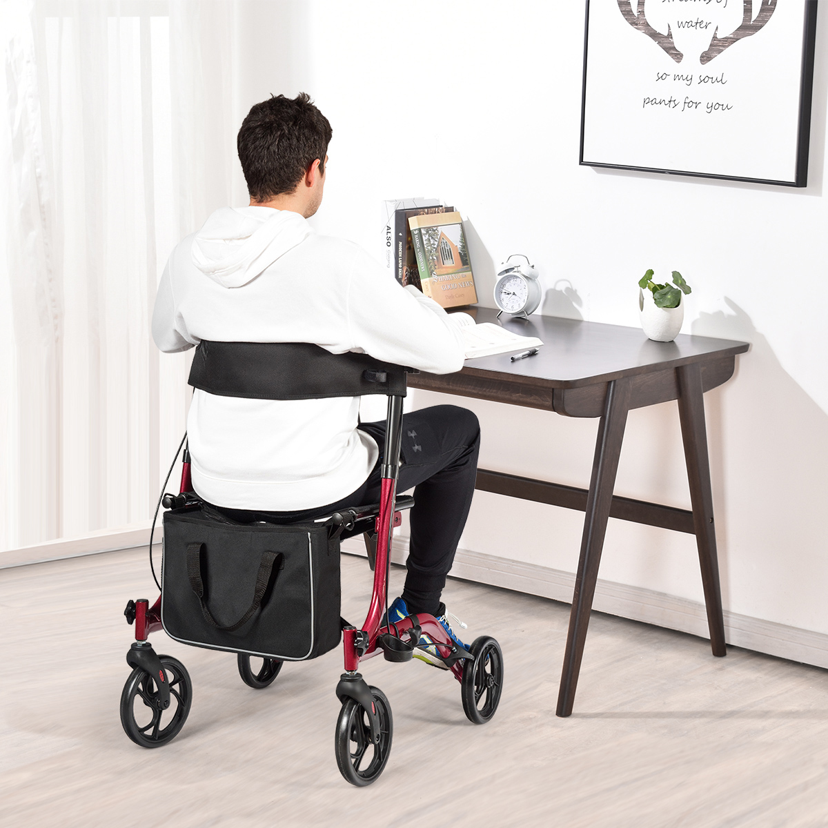 Aluminium Rollator Faltbarer Reiserollator Höhenverstellbarer Leichtgewichtrollator Rot