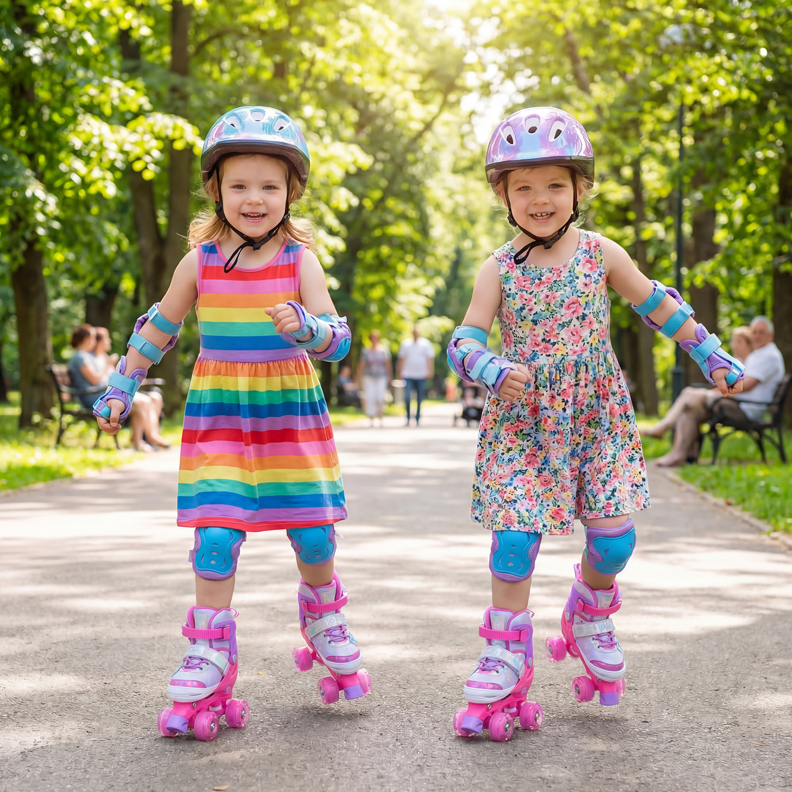Rollschuhe Verstellbar in 4 Größen EU 30-33 Quad Skates mit 4 Leuchtenden Rädern Rosa