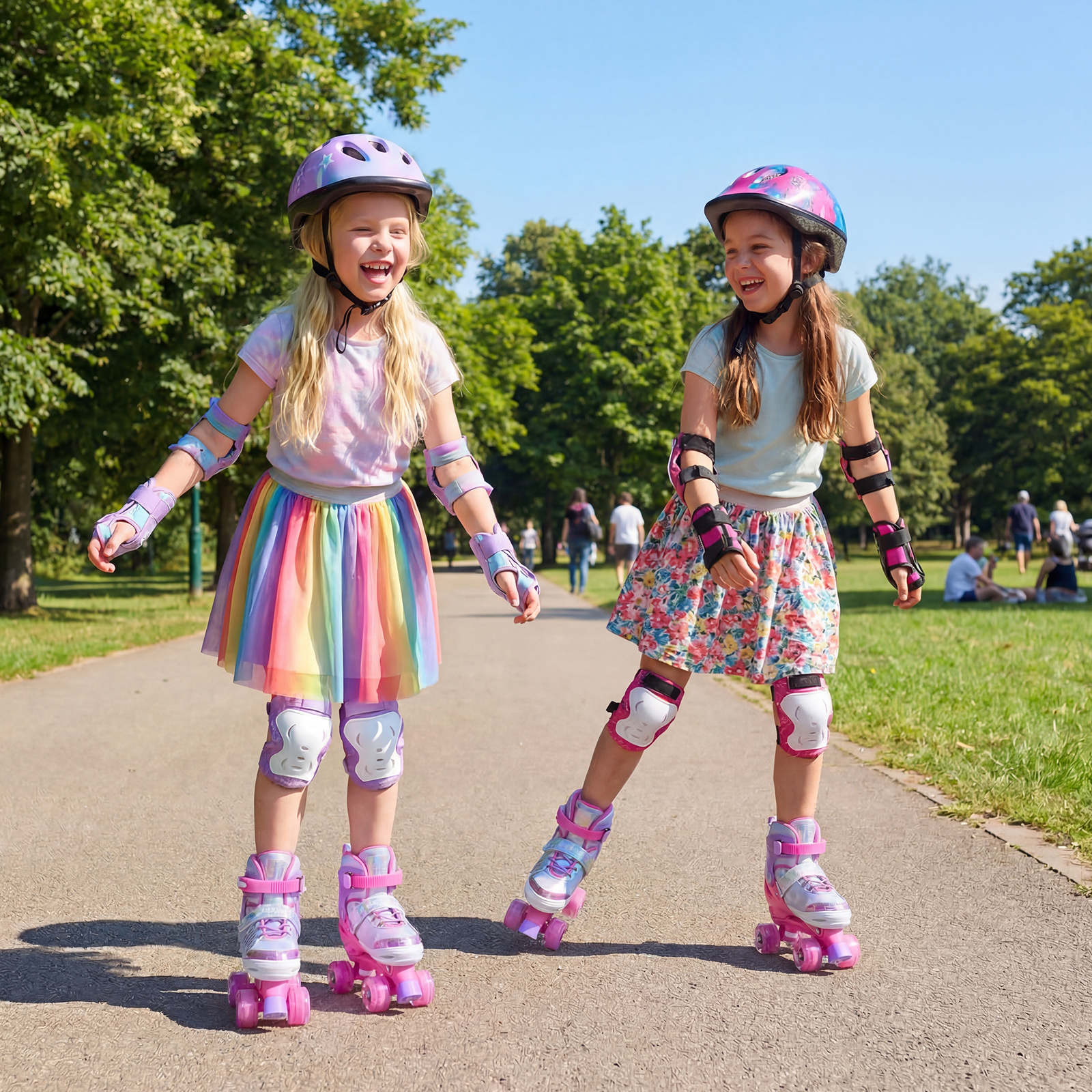 Rollschuhe Verstellbar in 4 Größen EU 34-37 Quad Skates mit 4 euchtenden Rädern Rosa