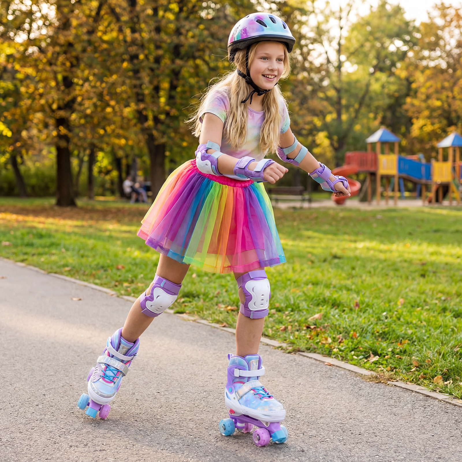 Rollschuhe verstellbar in 4 Größen EU 38-41 Quad Skates mit 4 Leuchtenden Rädern Blau