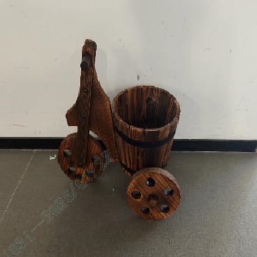 Rustikaler Holz-Dreirad-Blumenkübel Fässer-Blumentopf-Wagen mit Ablauflöch für Gemüse- Kräuteranbau Kaffee