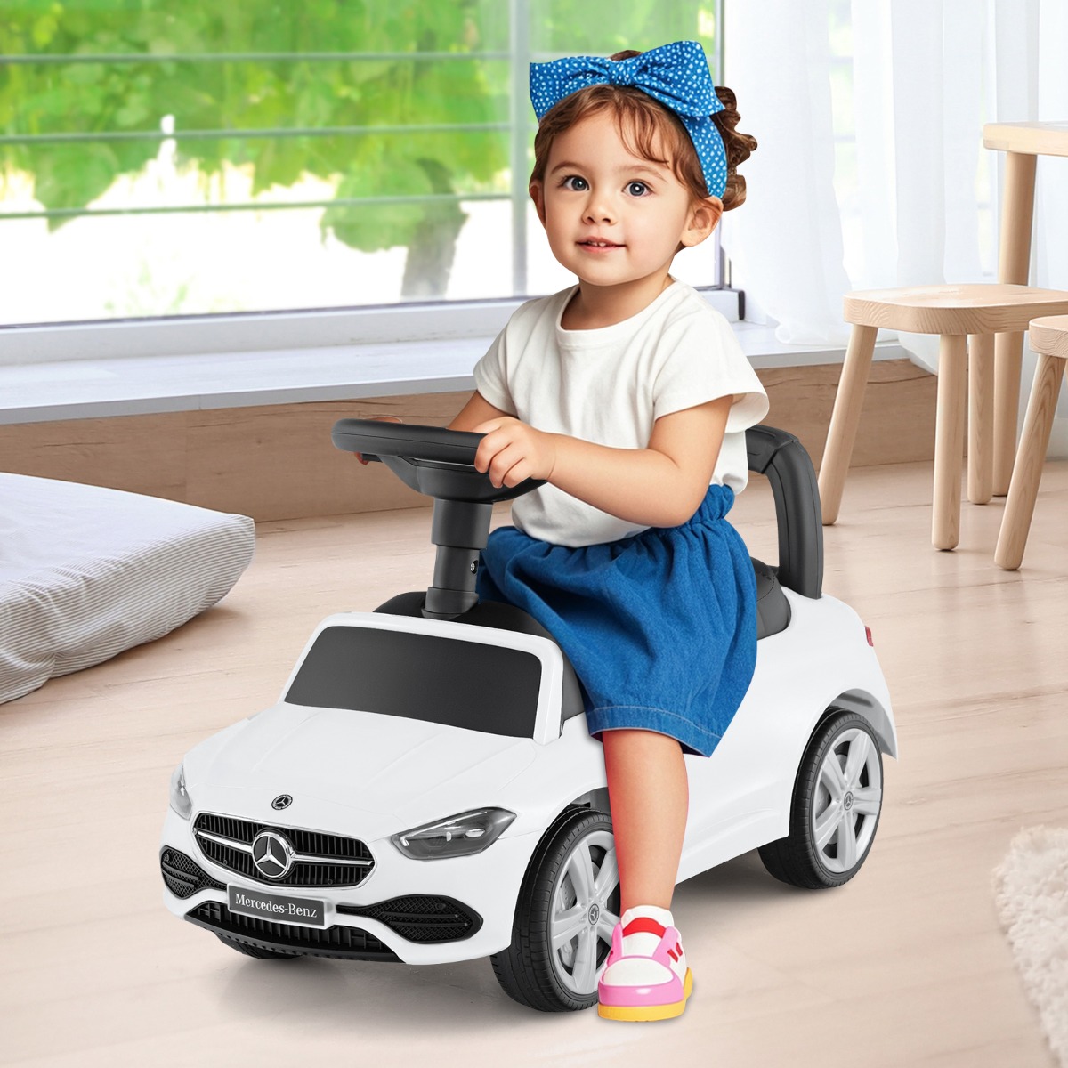 Mercedes-Benz lizenziertes Fahrspielzeug mit Lenkrad & Stauraum Rutschauto Laufauto Weiß