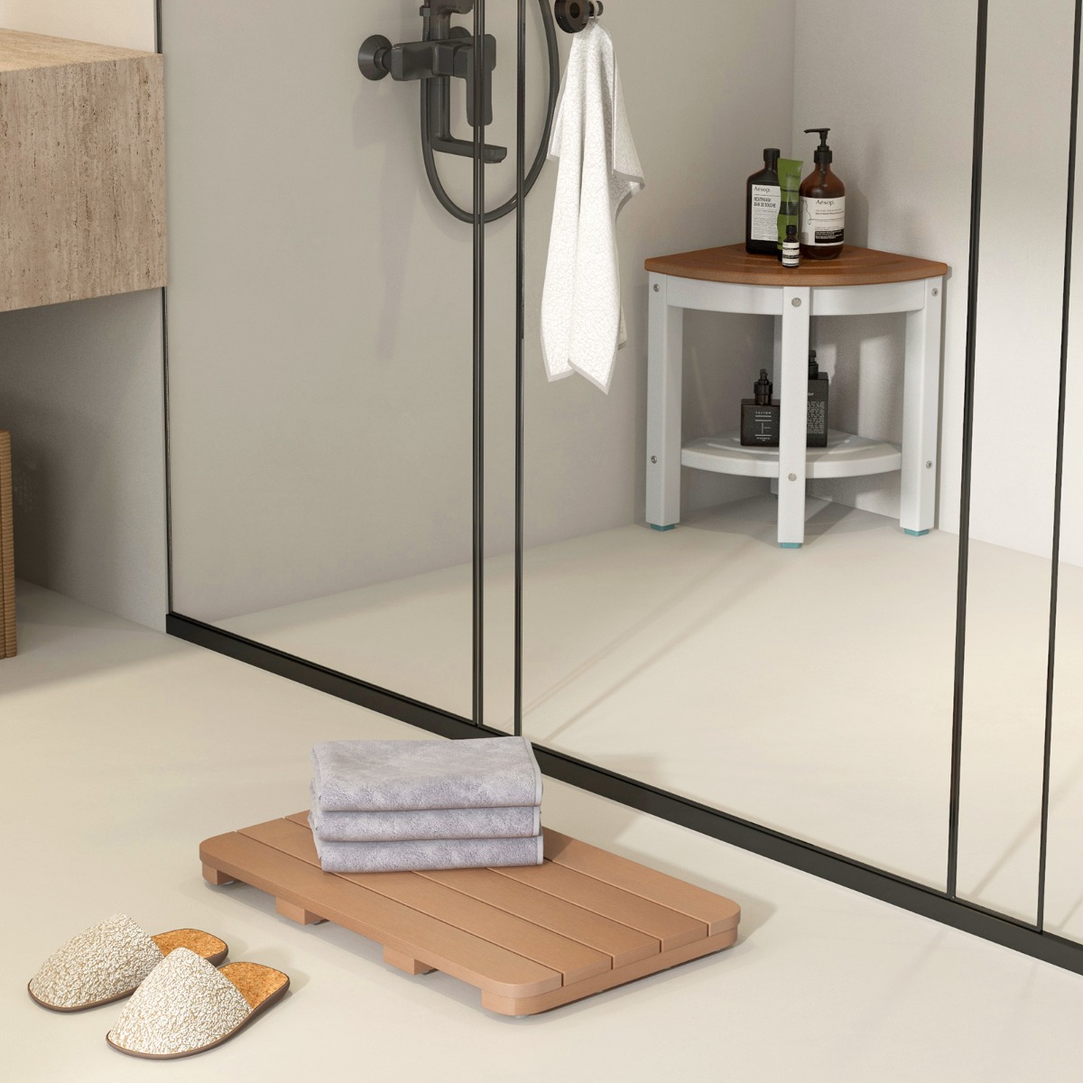 55 x 34 cm Toilettenmatte aus Hips Holz-Design Badematte bis 150kg Belastbar Badvorleger Braun