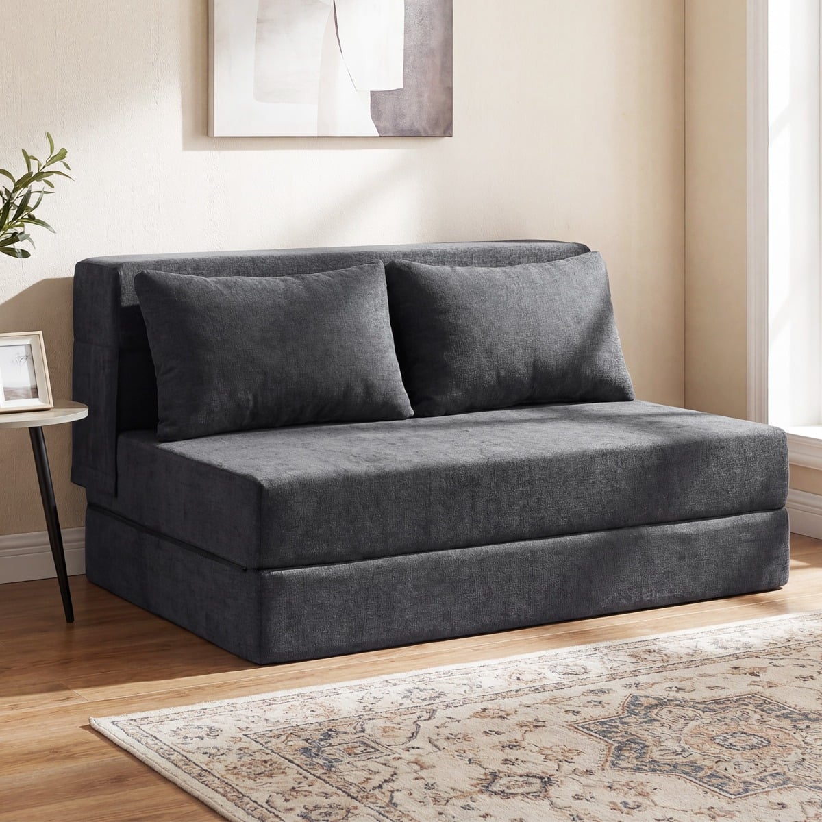 Klappbares Schlafsofa 3 In 1 Chenille 2 Kissen für Wohnzimmer Schlafzimmer Home Office Grau