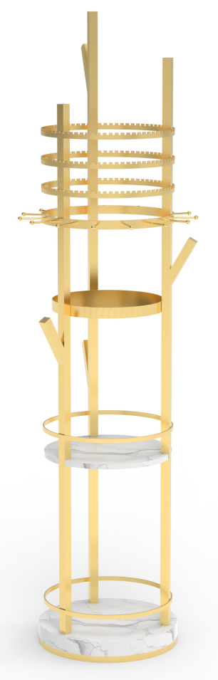 Schmuckständer 360° drehbarer Schmuckhalter für Ohrringe & Halsketten mit 3 Ablagen Golden