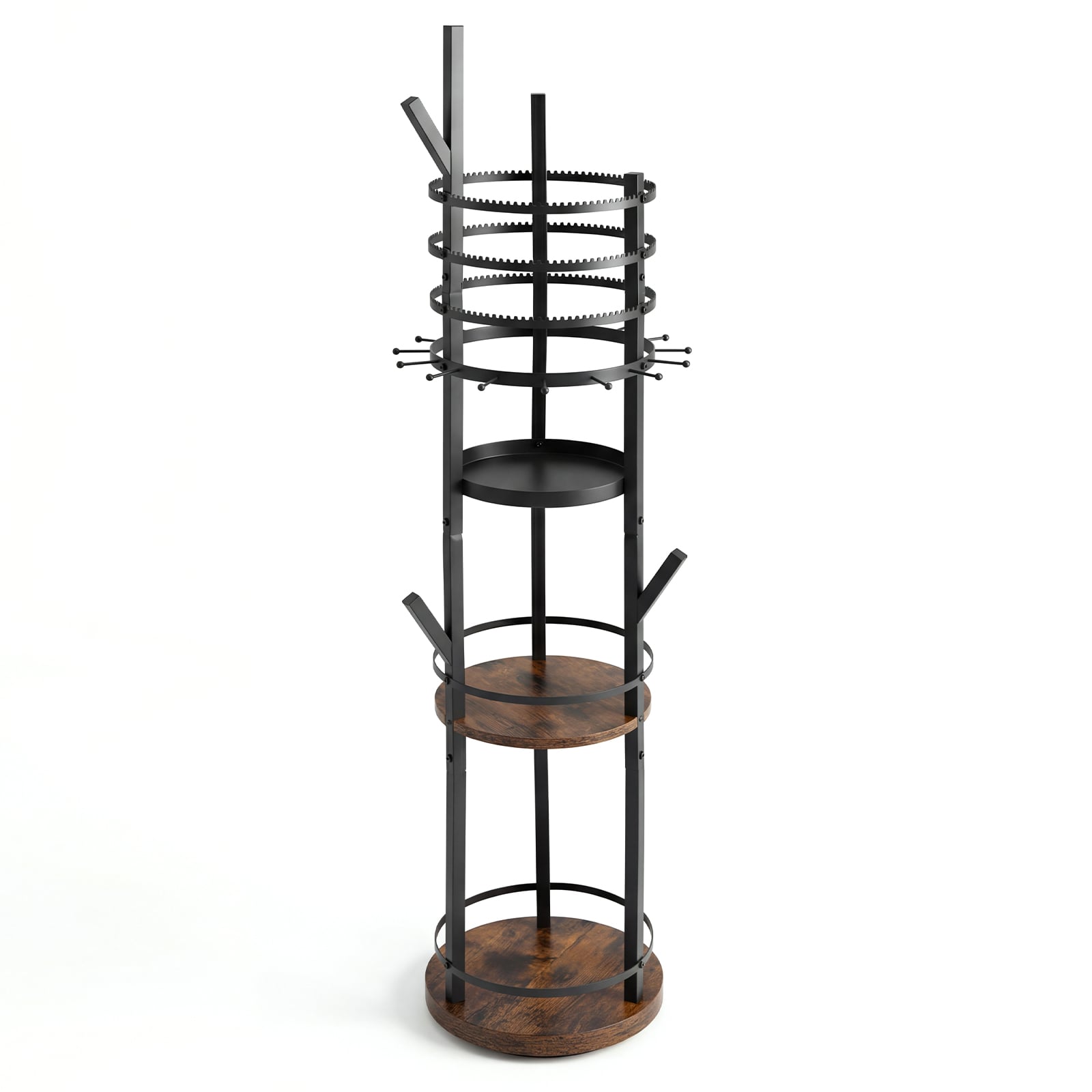 Schmuckständer 360° drehbarer Schmuckhalter für Ohrringe & Halsketten mit 3 Ablagen Rustikales Braun