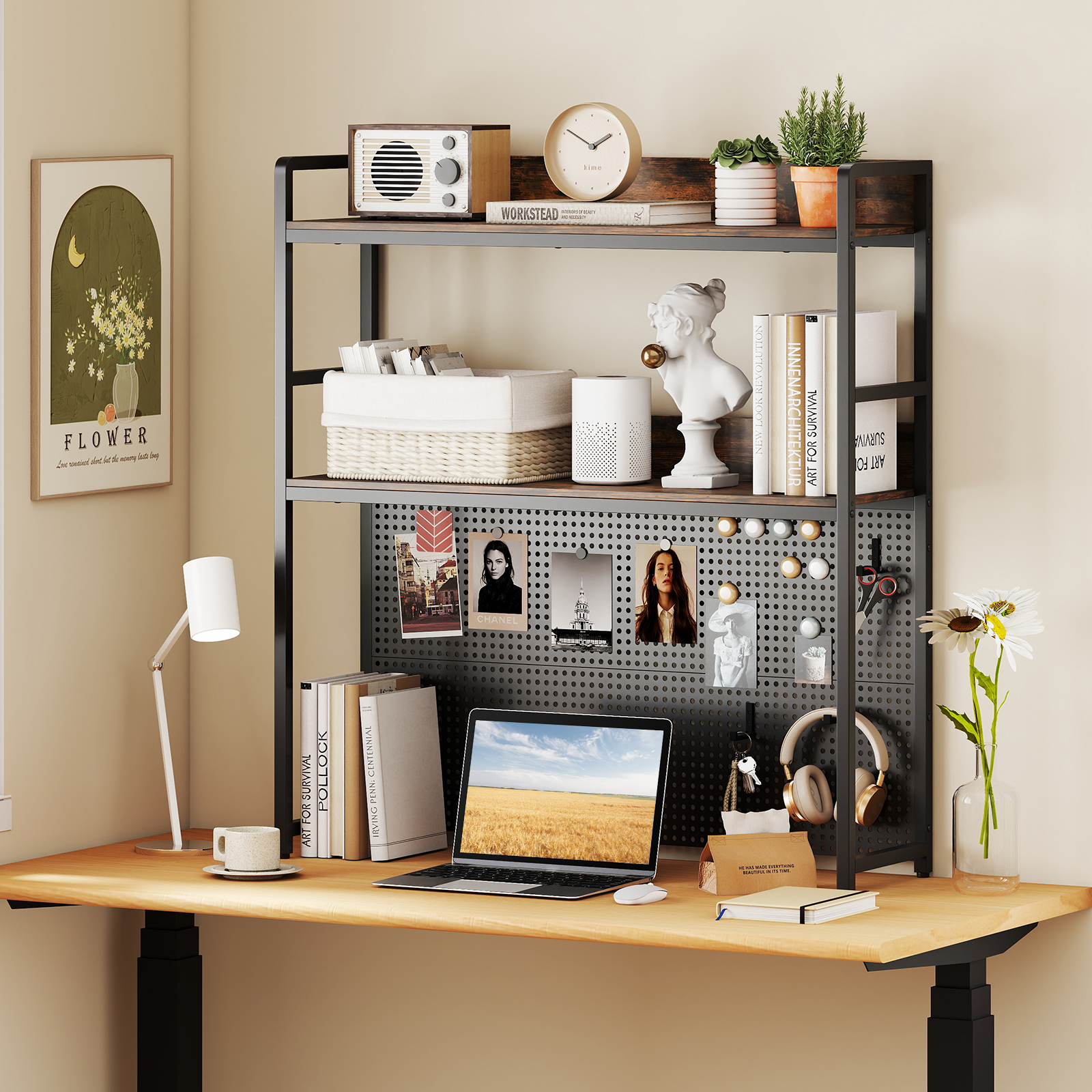 Schreibtischregal mit Stecktafel & Metallrahmen Tischregal Schreibtisch Aufsatzregal Bücherregal
